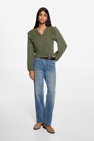 Blouse froncée volants - Kaki