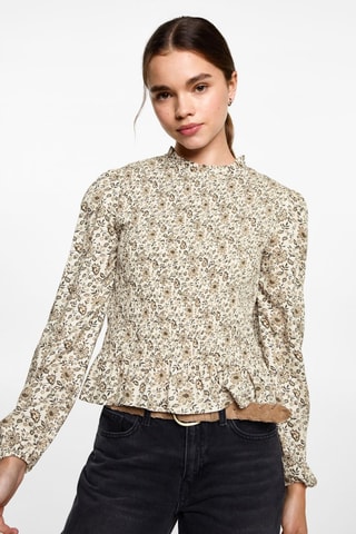 Blouse froncée fleurie - Blanc cassé