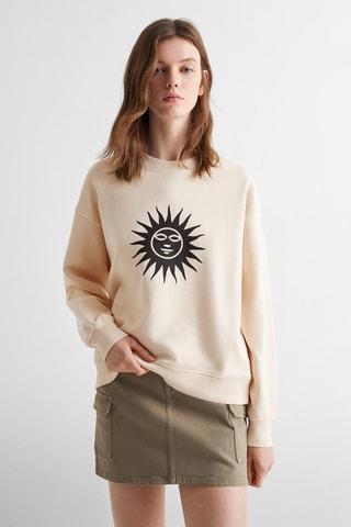 Sweat-shirt coton imprimé - Blanc cassé