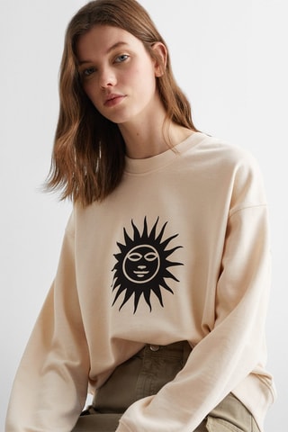 Sweat-shirt coton imprimé - Blanc cassé