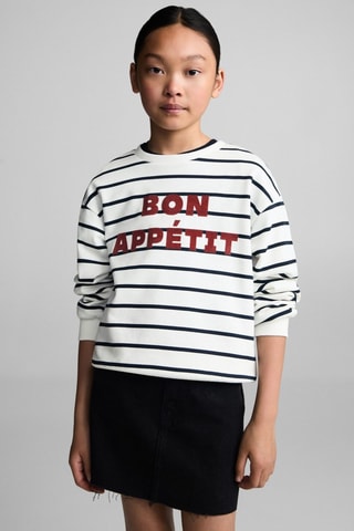 Sweat-shirt à rayures et message - Blanc cassé
