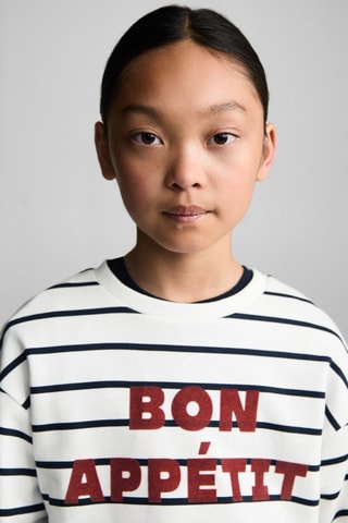 Sweat-shirt à rayures et message - Blanc cassé