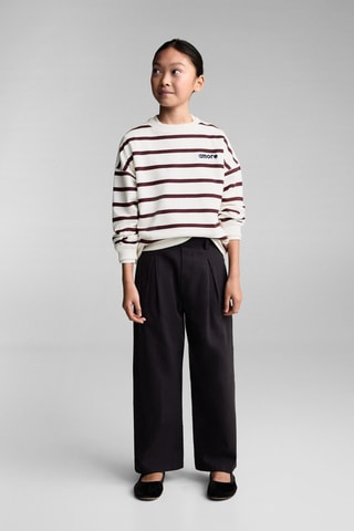 Sweat-shirt brodé rayures - Blanc cassé