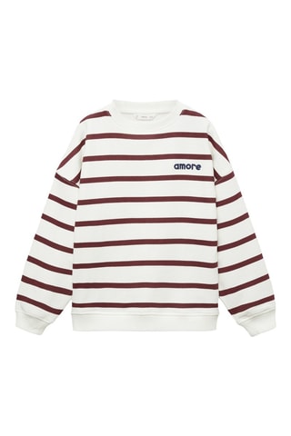 Sweat-shirt brodé rayures - Blanc cassé