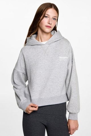 Sweat-shirt imprimé capuche - Gris chiné