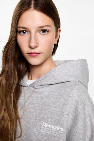 Sweat-shirt imprimé capuche - Gris chiné