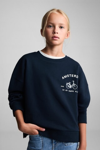 Sweat-shirt imprimé broderie - Bleu marine