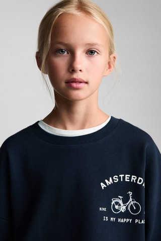 Sweat-shirt imprimé broderie - Bleu marine