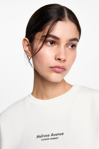 Sweat-shirt coton imprimé - Blanc cassé