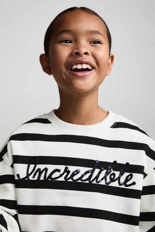 Sweat-shirt rayures détail brodé - Blanc cassé