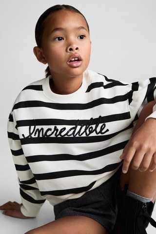 Sweat-shirt rayures détail brodé - Blanc cassé