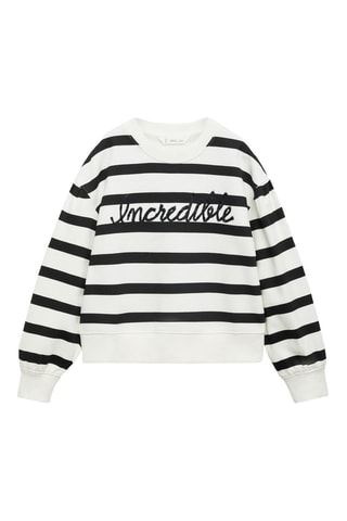 Sweat-shirt rayures détail brodé - Blanc cassé