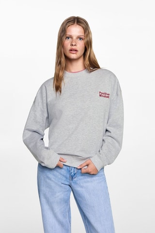Sweat-shirt coton détails brodés - Gris clair chiné