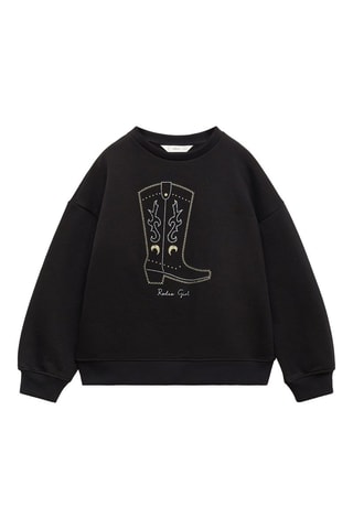 Sweat-shirt coton détails brodés - Noir