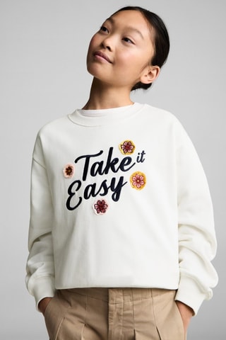 Sweat-shirt broderie florale - Blanc cassé