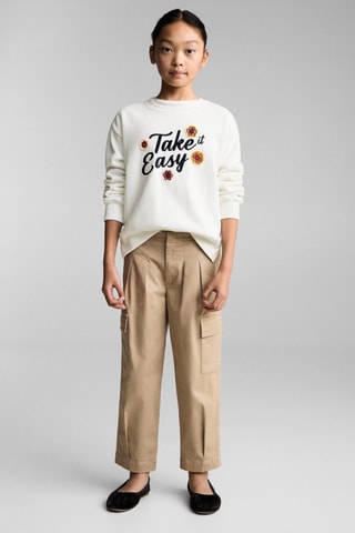 Sweat-shirt broderie florale - Blanc cassé