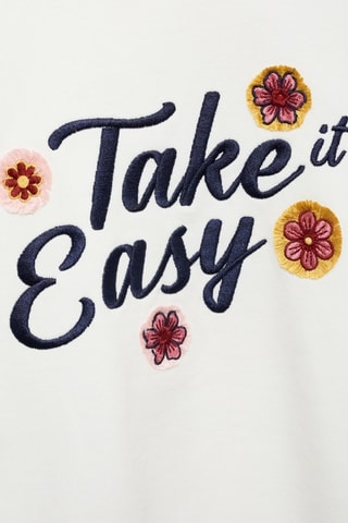 Sweat-shirt broderie florale - Blanc cassé