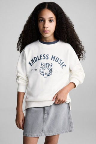 Sweat-shirt coton imprimé - Blanc cassé