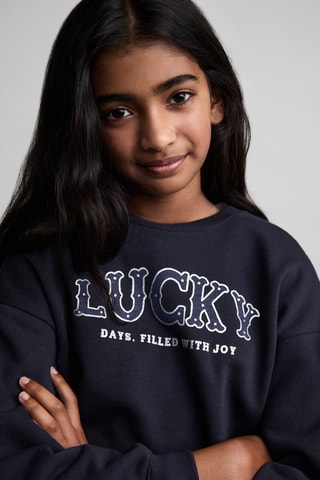 Sweat-shirt imprimé détails texturés - Bleu marine