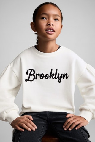 Sweat-shirt coton détails brodés - Blanc cassé