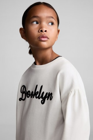 Sweat-shirt coton détails brodés - Blanc cassé