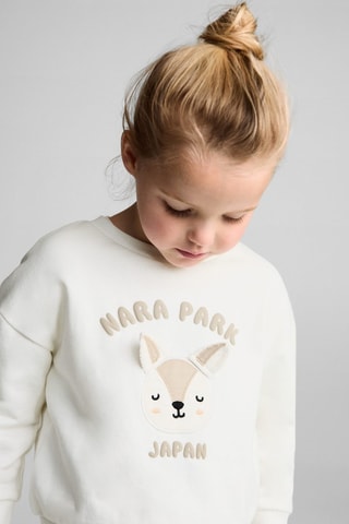 Sweat-shirt coton détails brodés - Blanc cassé