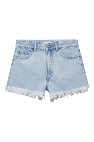 Short en jean revers effilochés - Bleu