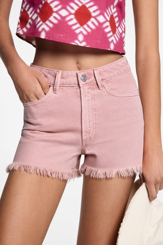 Short denim avec bas effiloché - Rose