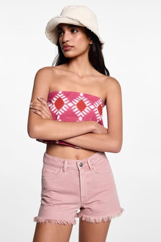 Short denim avec bas effiloché - Rose