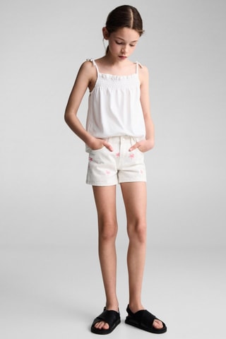 Short coton brodé - Blanc