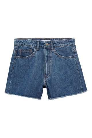 Short en jean revers effilochés - Bleu