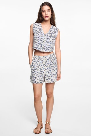 Short imprimé en lin - Blanc cassé