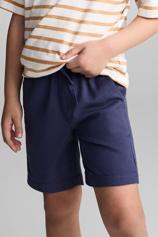 Bermuda lin taille élastique - Bleu