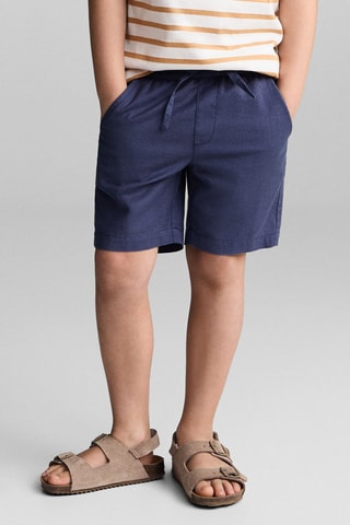 Bermuda lin taille élastique - Bleu