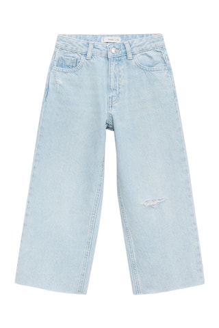 Jupe-culotte jean bas effiloché - Bleu clair