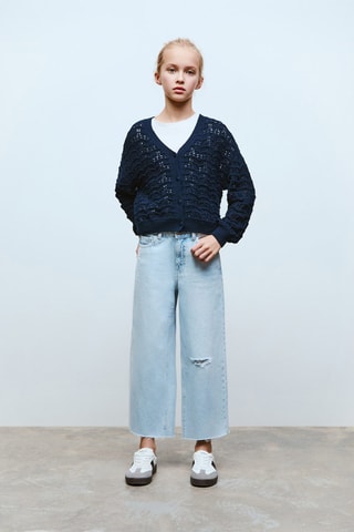 Jupe-culotte jean bas effiloché - Bleu clair