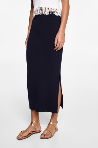 Jupe fendue maille - Bleu marine