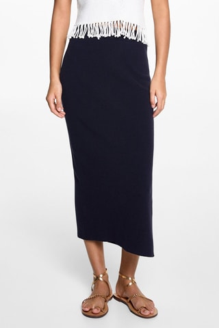 Jupe fendue maille - Bleu marine