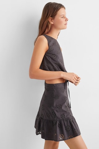 Jupe brodée volants - Anthracite