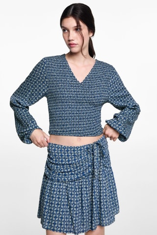 Jupe imprimée froncée - Bleu marine