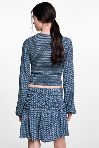 Jupe imprimée froncée - Bleu marine