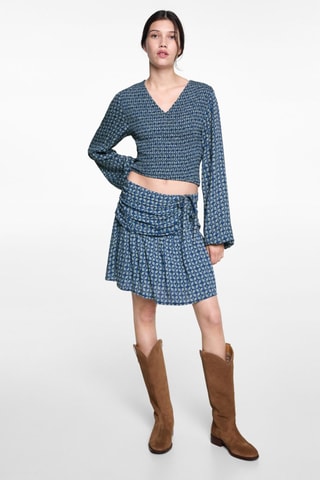 Jupe imprimée froncée - Bleu marine