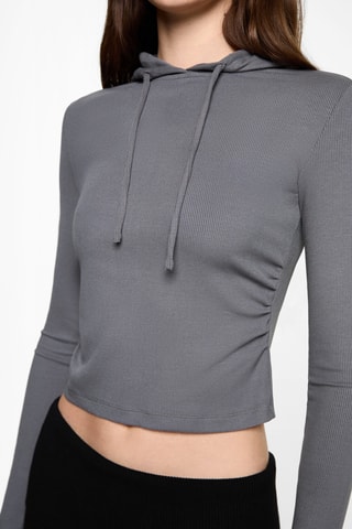 Sweat-shirt à capuche côtelé - Anthracite