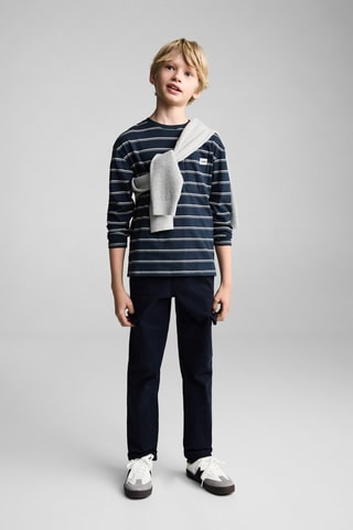 T-shirt à rayures poche - Bleu marine