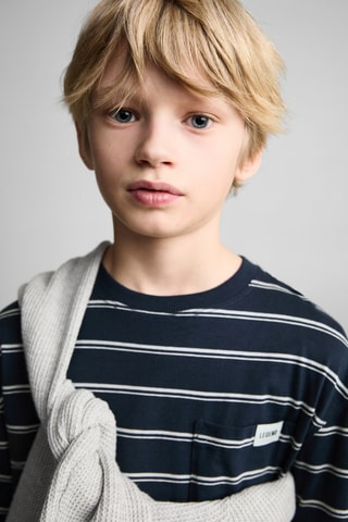 T-shirt à rayures poche - Bleu marine