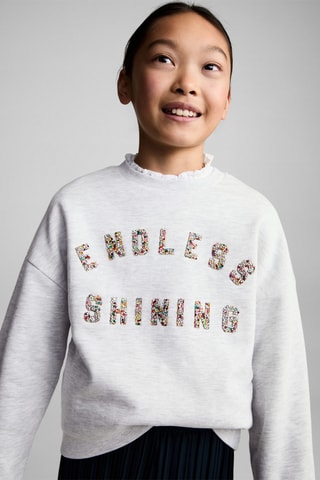 Sweat-shirt à message en relief - Gris clair chiné