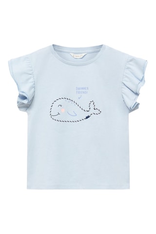 T-shirt brodé volants - Bleu clair