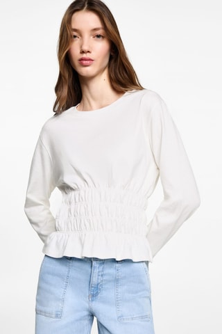 T-shirt taille froncée - Blanc cassé