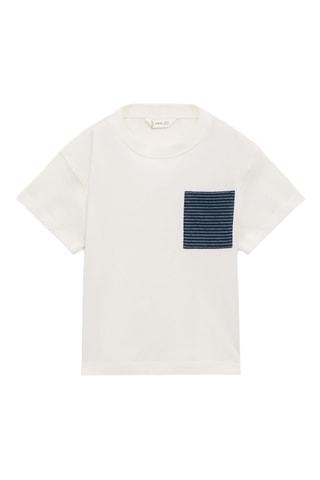 T-shirt coton empiècement - Blanc cassé