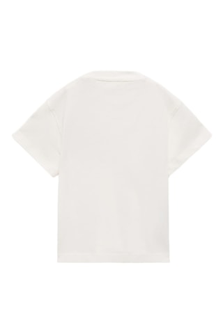 T-shirt coton empiècement - Blanc cassé